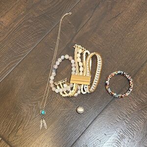 Victoria Emerson Gold and White Layered Beaded Bracelet Set